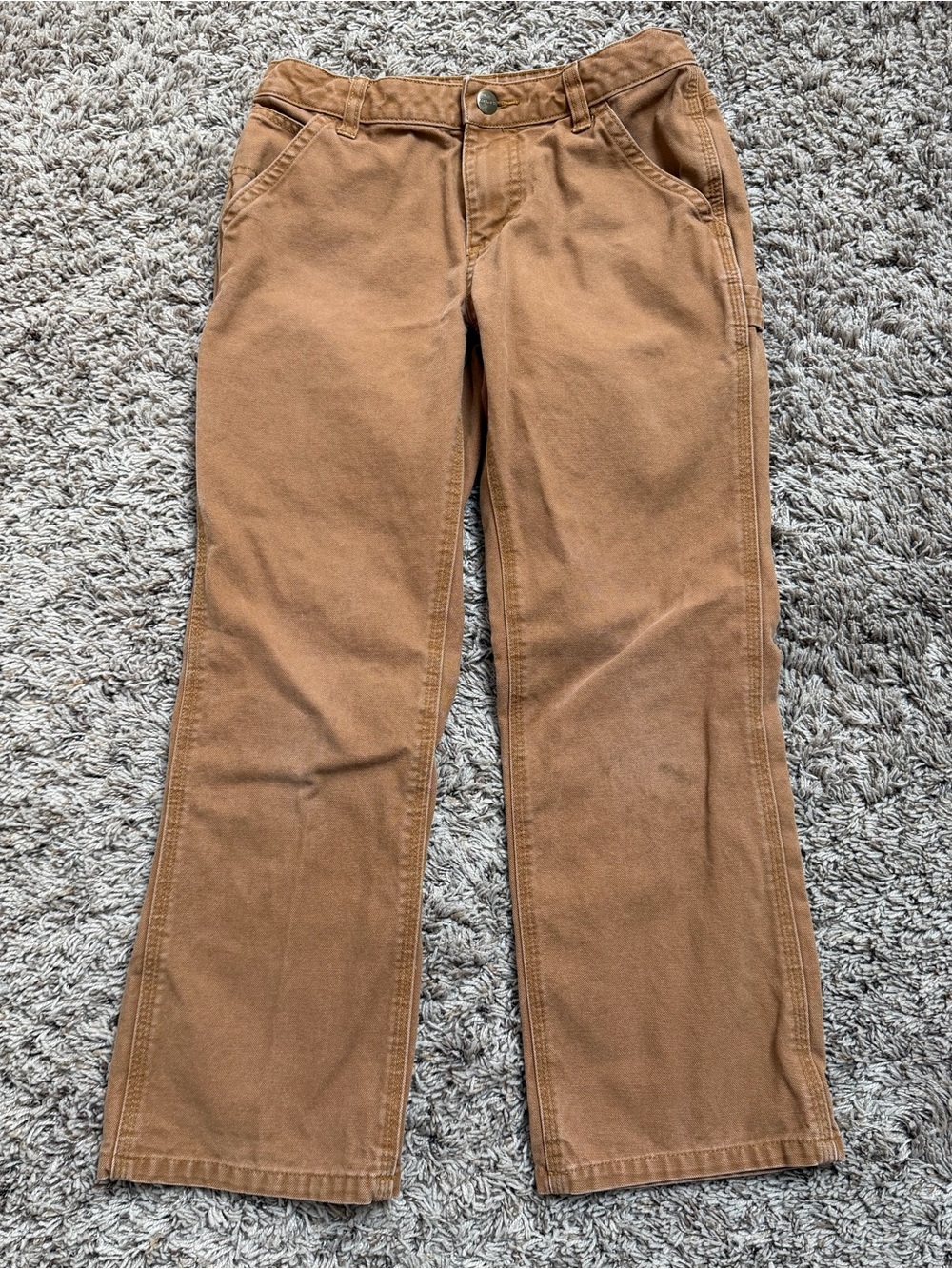 Carhartt Youth Carpenter Utility Pants in Brown Tan Cotton Canvas Size 10